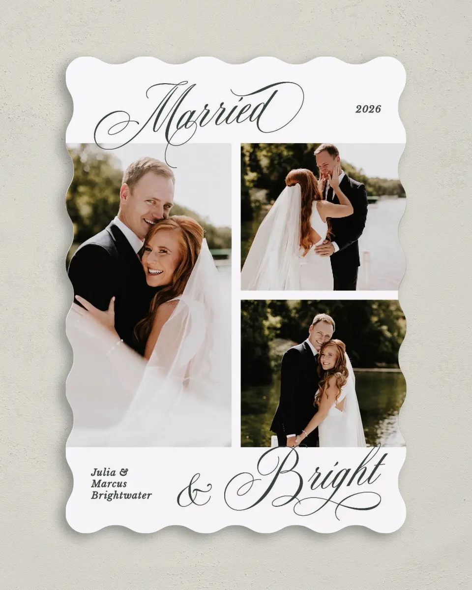 This is a 5" x 7" Christmas Card called Married and Bright printed in full color on Premium Smooth paper