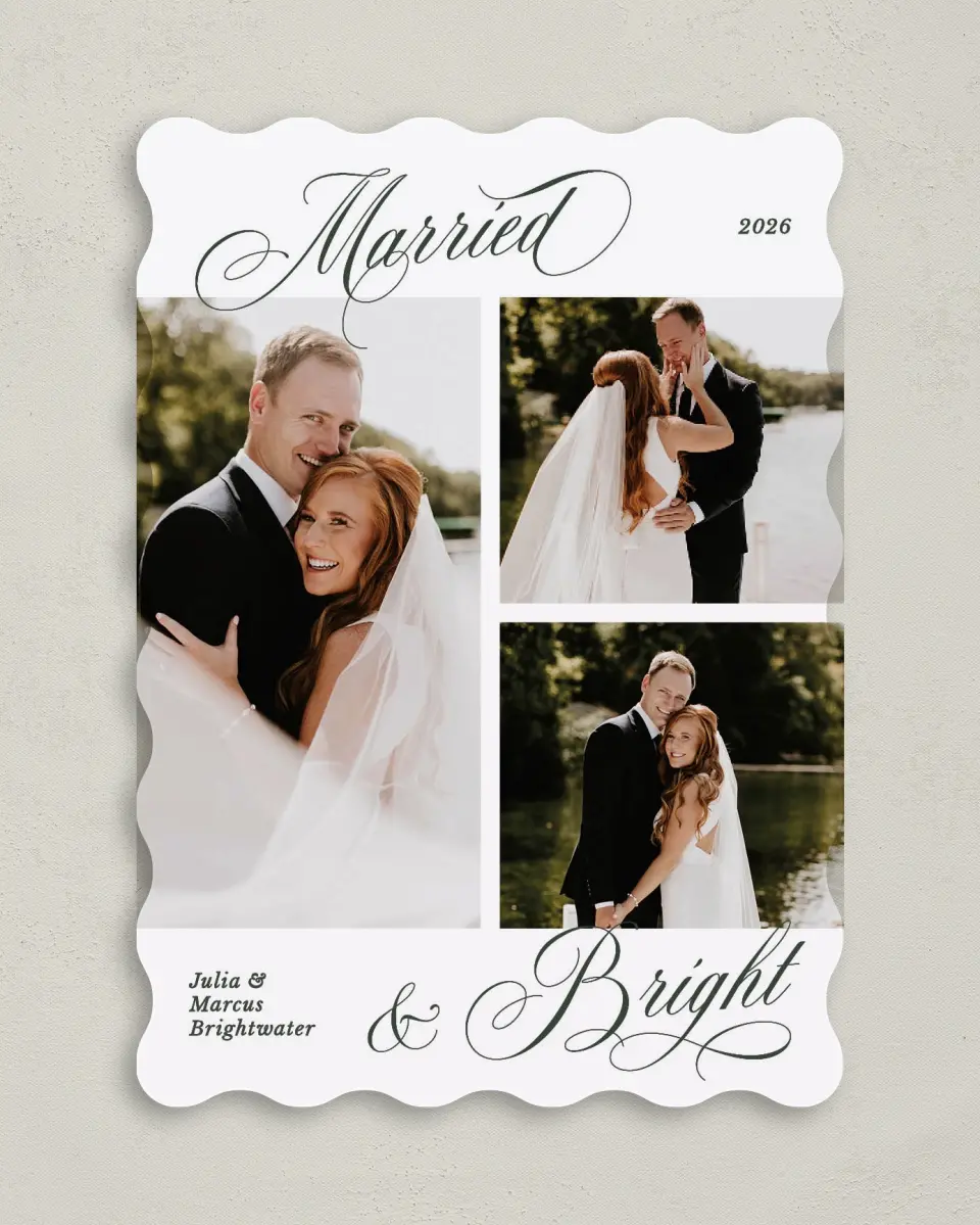 This is a 5" x 7" Christmas Card called Married and Bright printed in full color on Premium Smooth paper