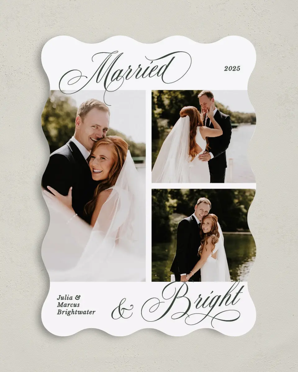 This is a 5" x 7" Christmas Card called Married and Bright printed in full color on Premium Smooth paper