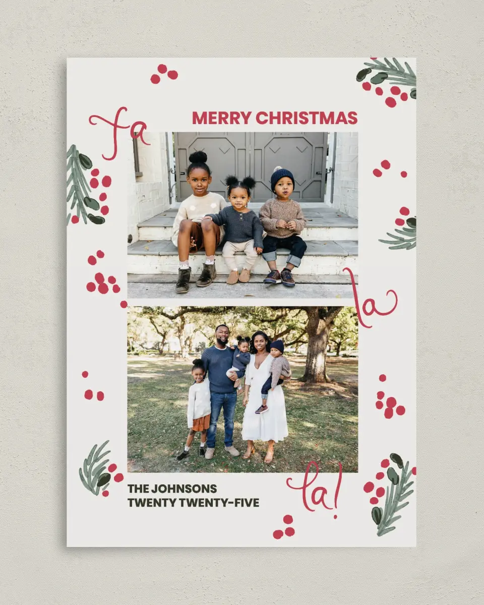 This is a 5" x 7" Christmas Card called Fa La Fun printed in full color on Premium Smooth paper