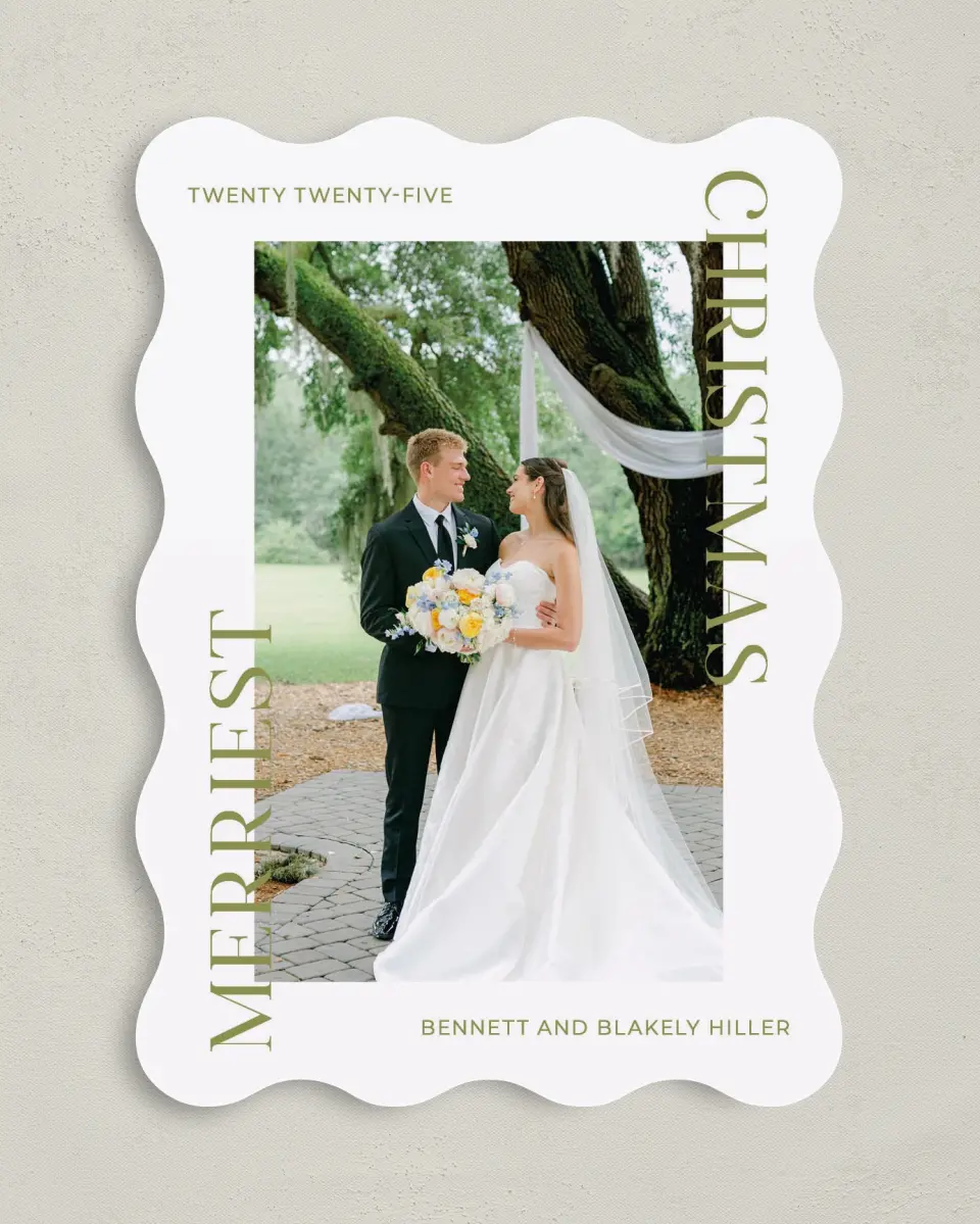 This is a 5" x 7" Christmas Card called Our Merriest Christmas printed in full color on Premium Smooth paper