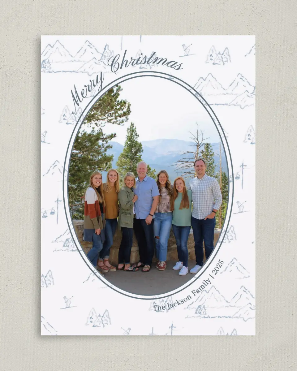 This is a 5" x 7" Christmas Card called Mountain Merriment printed in full color on Premium Smooth paper