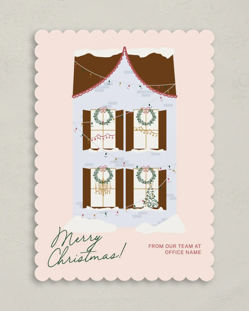 This is a 5" x 7" Christmas Card called Holiday Home printed in full color on Premium Smooth paper on Premium Smooth paper on Premium Smooth paper