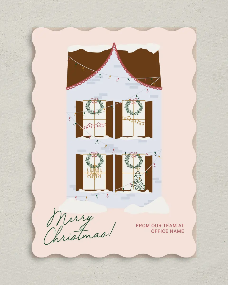 This is a 5" x 7" Christmas Card called Holiday Home printed in full color on Premium Smooth paper