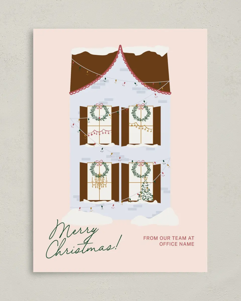 This is a 5" x 7" Christmas Card called Holiday Home printed in full color on Premium Smooth paper