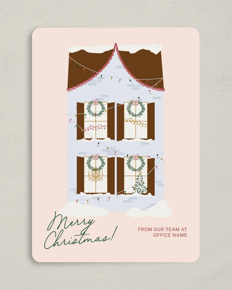 This is a 5" x 7" Christmas Card called Holiday Home printed in full color on Premium Smooth paper
