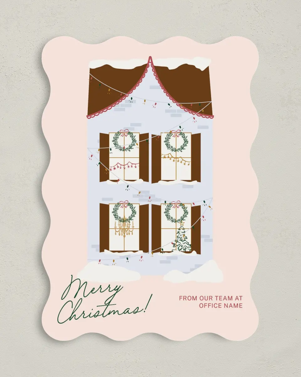 This is a 5" x 7" Christmas Card called Holiday Home printed in full color on Premium Smooth paper