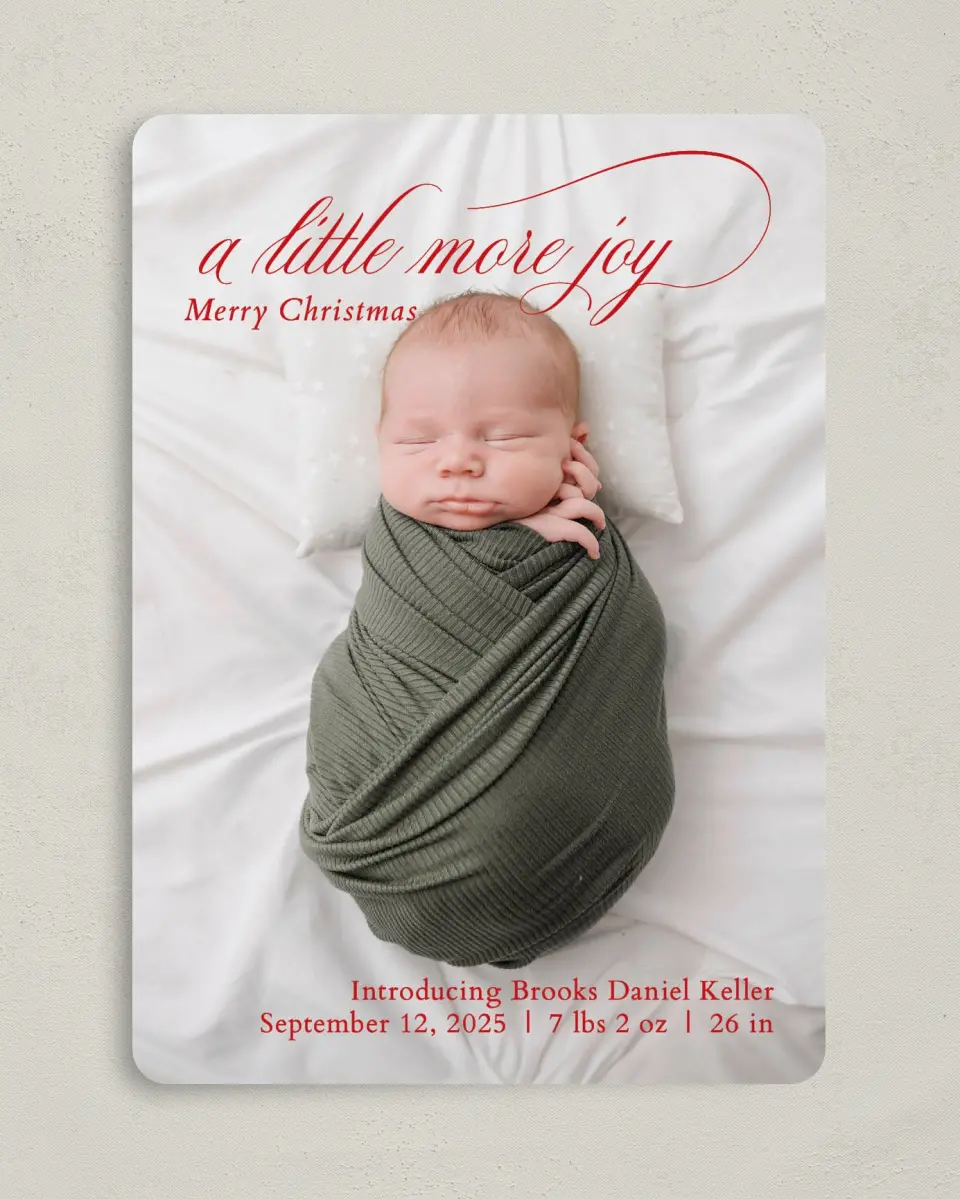 This is a 5" x 7" Christmas Card called Little More Joy printed in full color on Premium Smooth paper