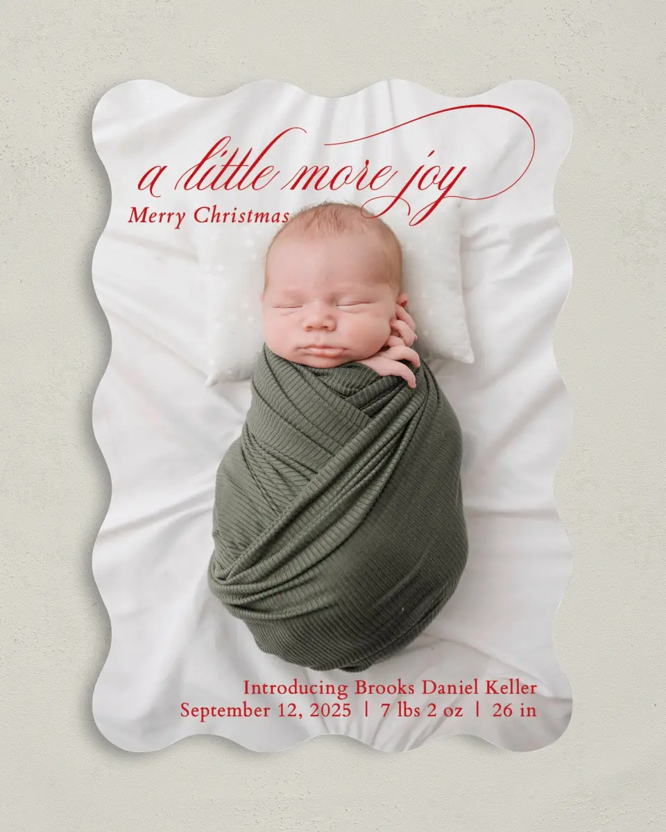 This is a 5" x 7" Christmas Card called Little More Joy printed in full color on Premium Smooth paper