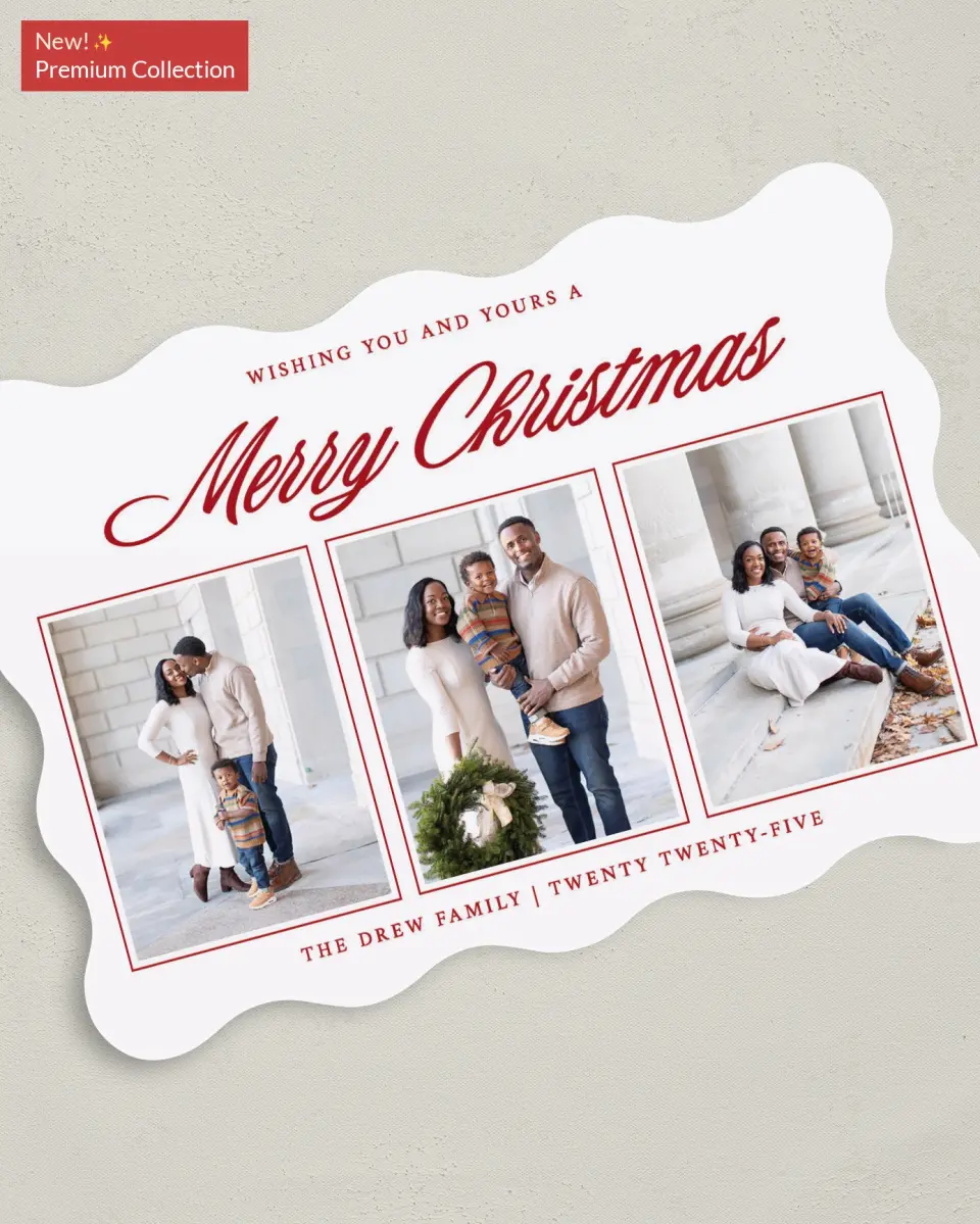This is a 5" x 7" Christmas Card called Merry and Minimal printed in full color with Gold foil on Premium Smooth paper