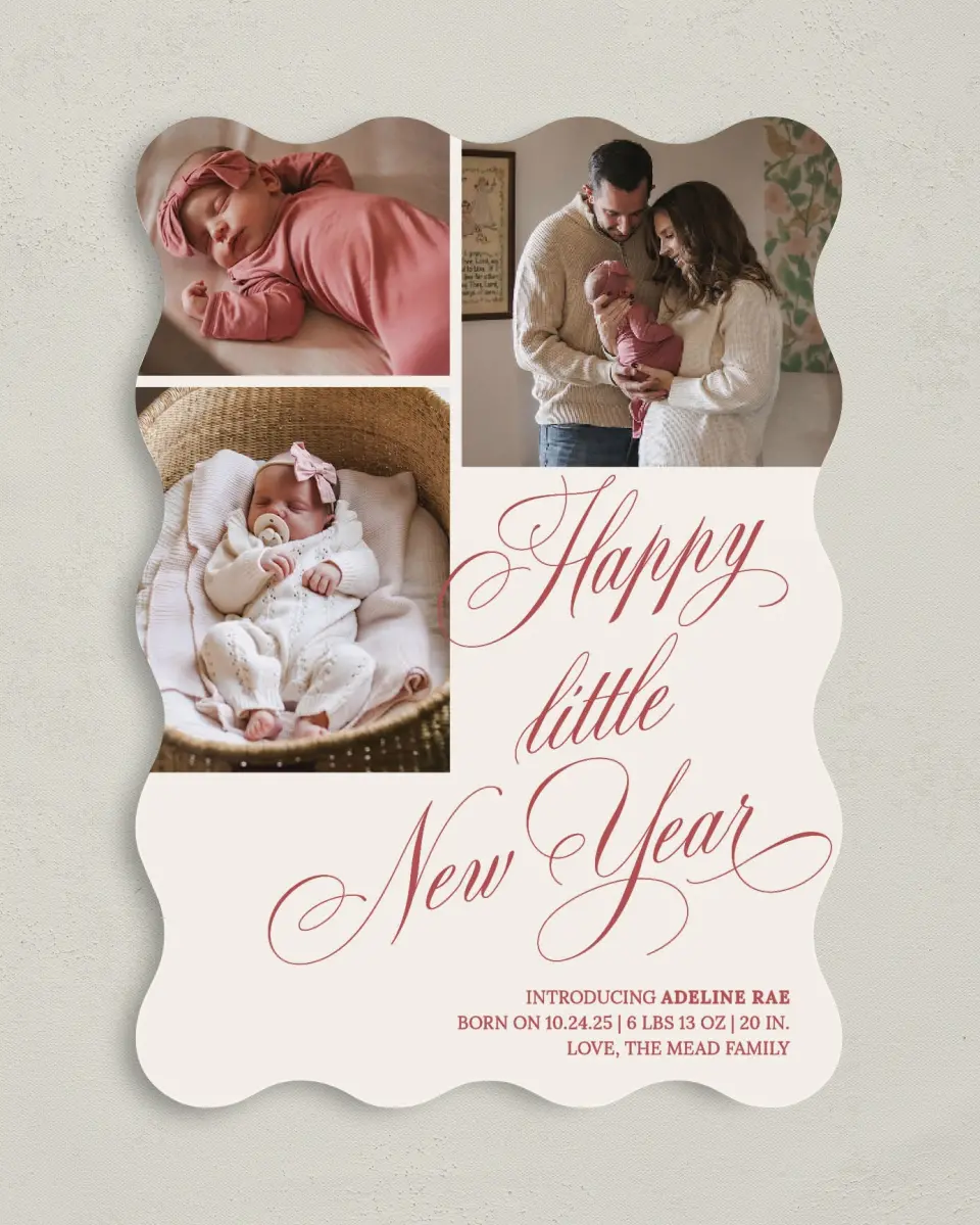 This is a 5" x 7" Christmas Card called Simple Little Blessing printed in full color with Gold foil on Soft Suede (coated) paper