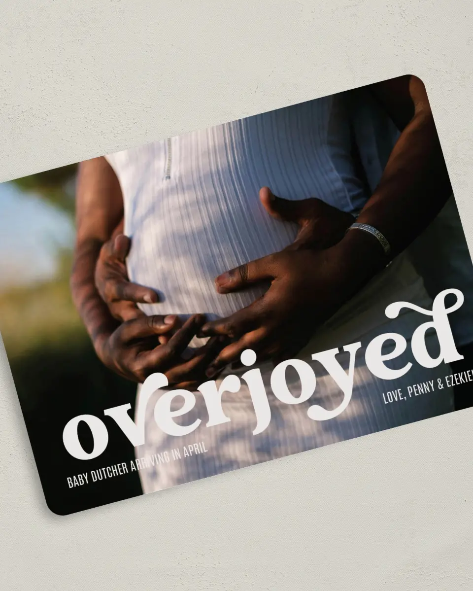 This is a 5" x 7" Christmas Card called Overjoyed printed in full color on Premium Smooth paper