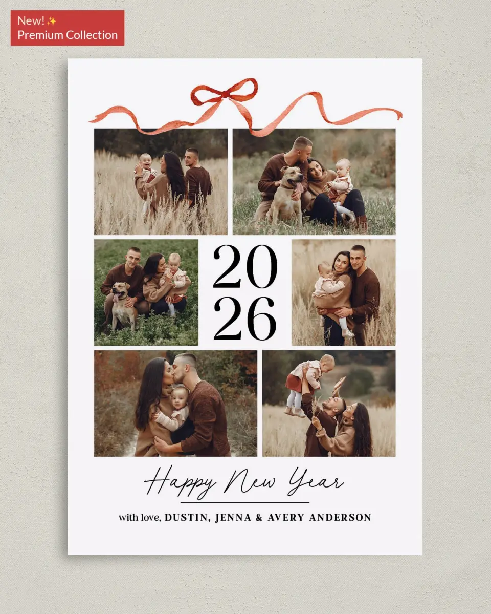 This is a 5" x 7" Christmas Card called Topped With a Bow printed in full color with Gold foil on Premium Smooth paper