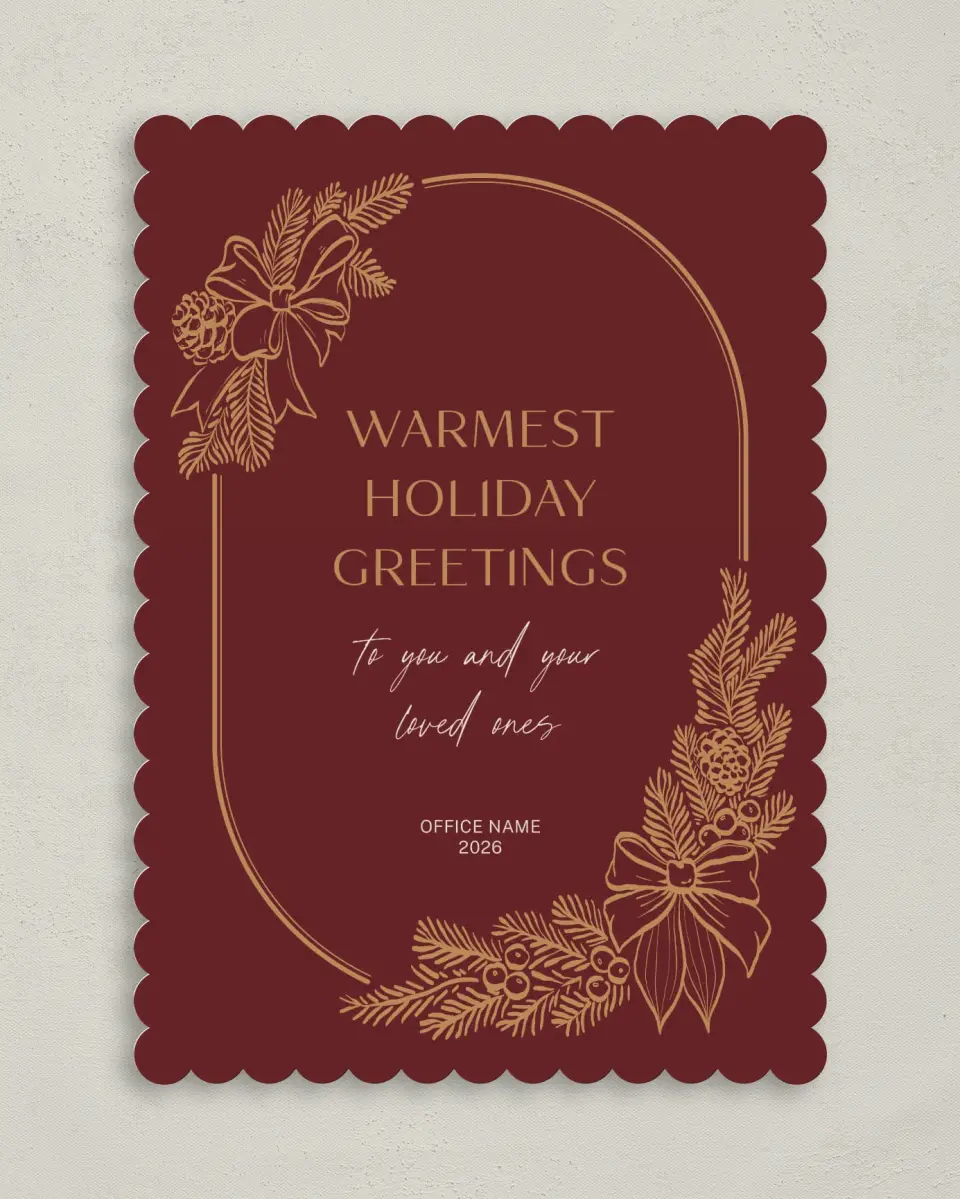 This is a 5" x 7" Christmas Card called Warm Greetings printed in full color on Premium Smooth paper on Premium Smooth paper on Premium Smooth paper