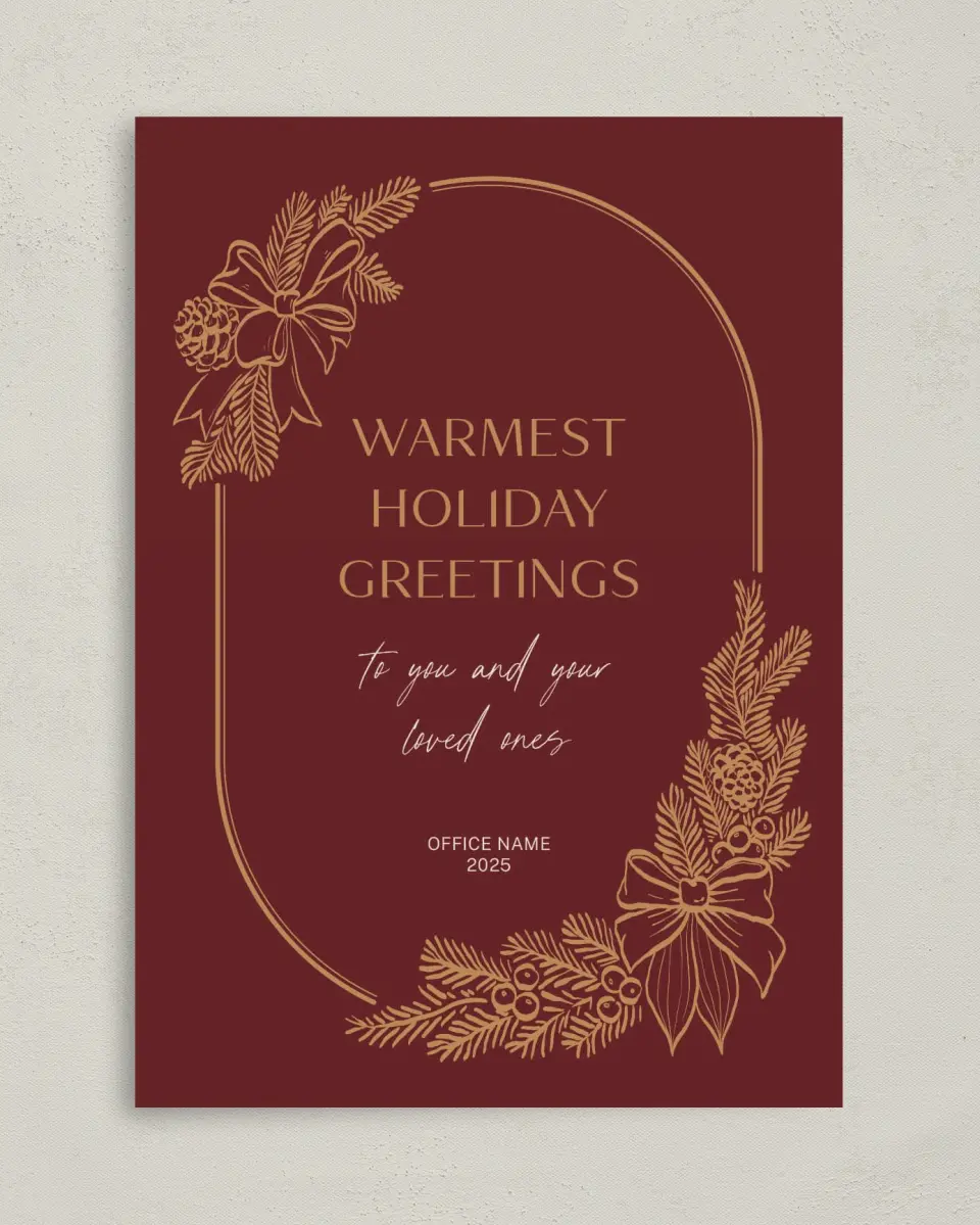 This is a 5" x 7" Christmas Card called Warm Greetings printed in full color on Premium Smooth paper