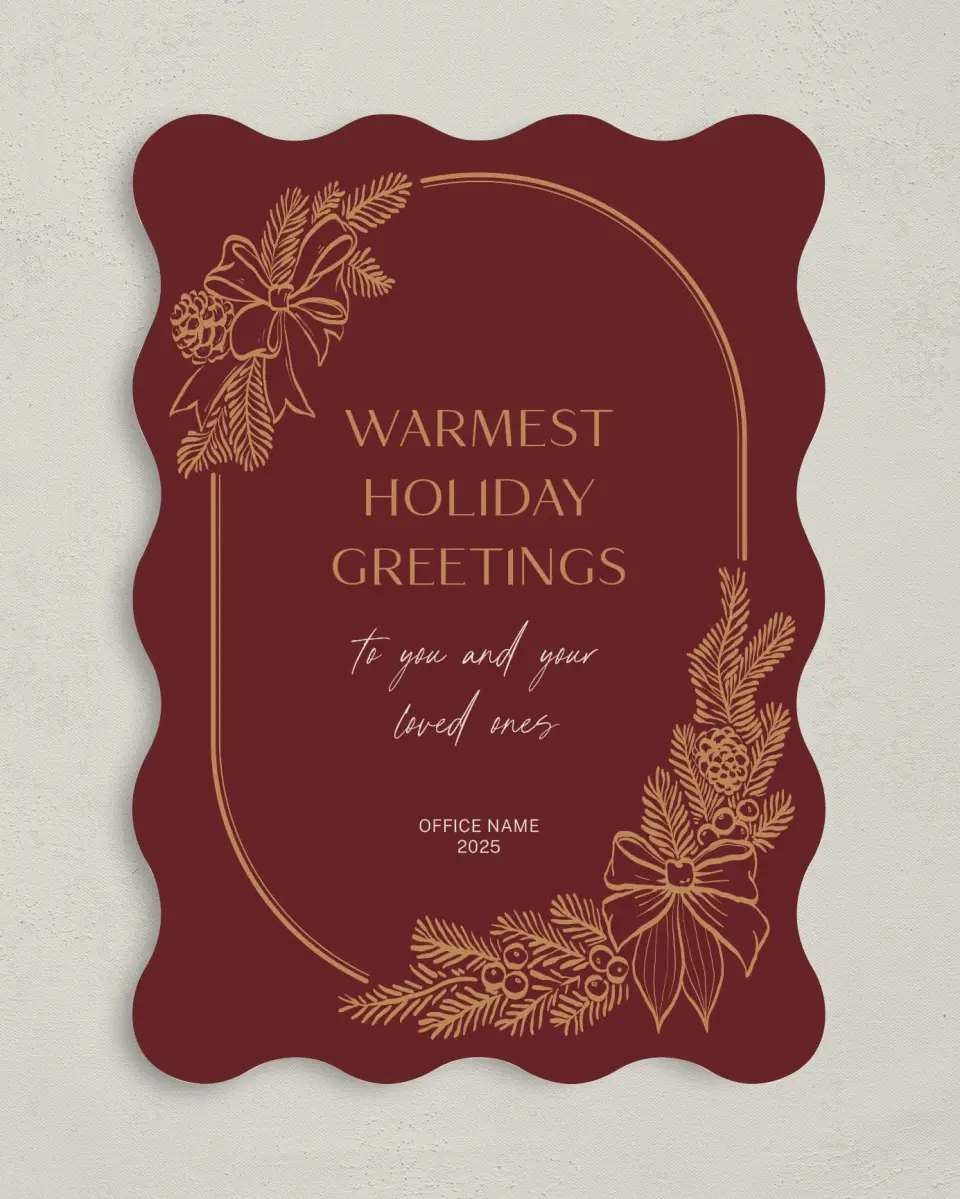 This is a 5" x 7" Christmas Card called Warm Greetings printed in full color on Premium Smooth paper