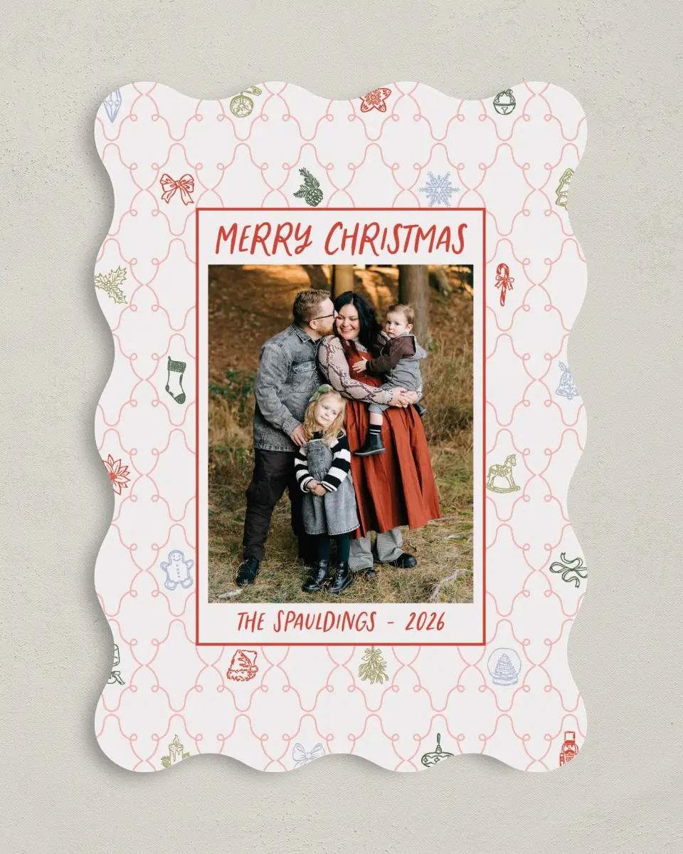 This is a 5" x 7" Christmas Card called Festive & Merry printed in full color with Gold foil on Premium Smooth paper