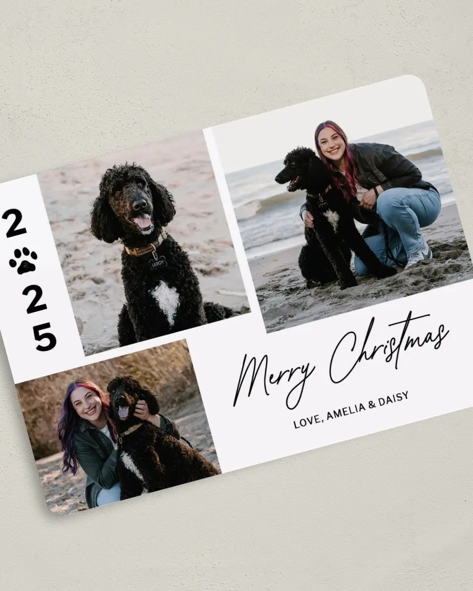 This is a 5" x 7" Christmas Card called Happy Paws printed in full color on Premium Smooth paper
