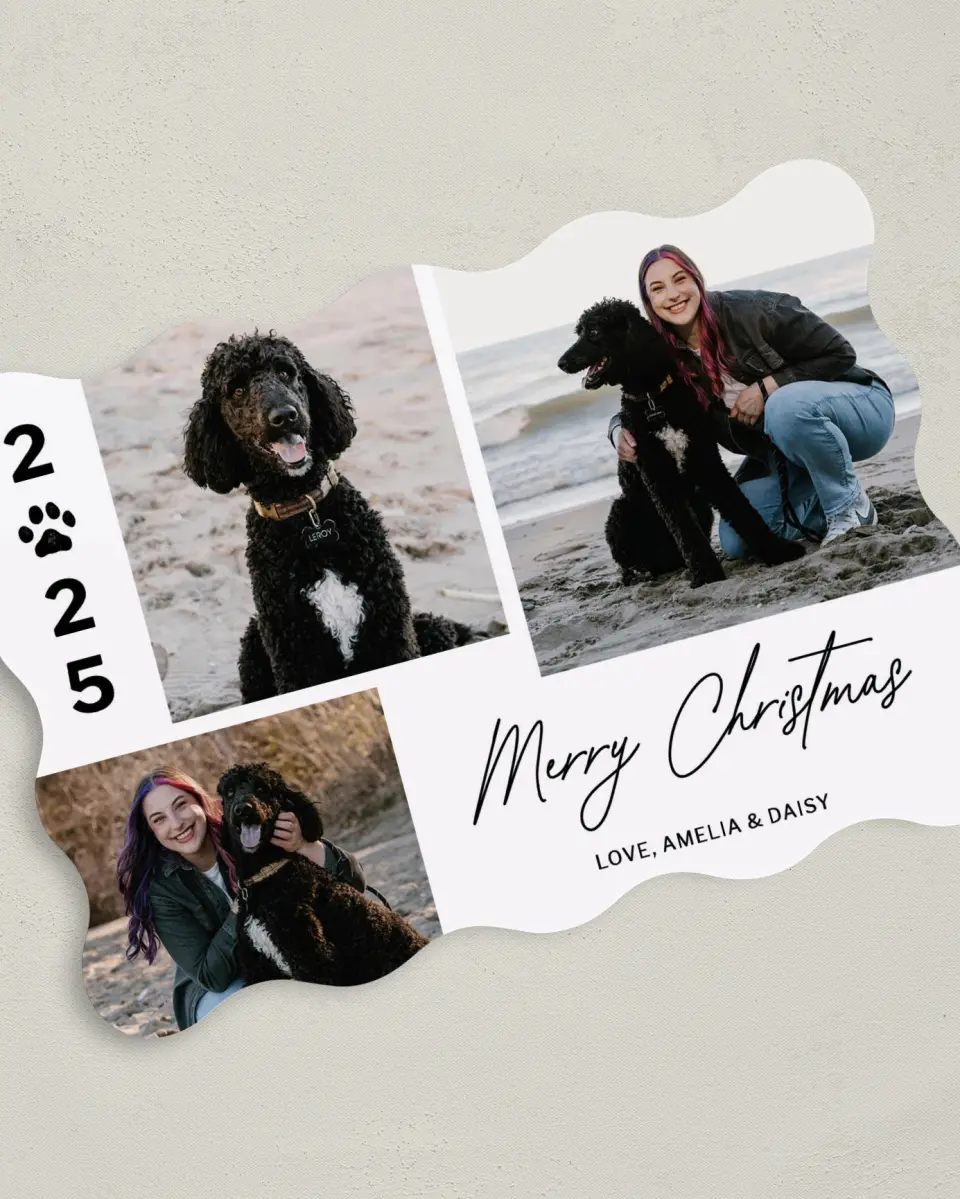 This is a 5" x 7" Christmas Card called Happy Paws printed in full color on Premium Smooth paper