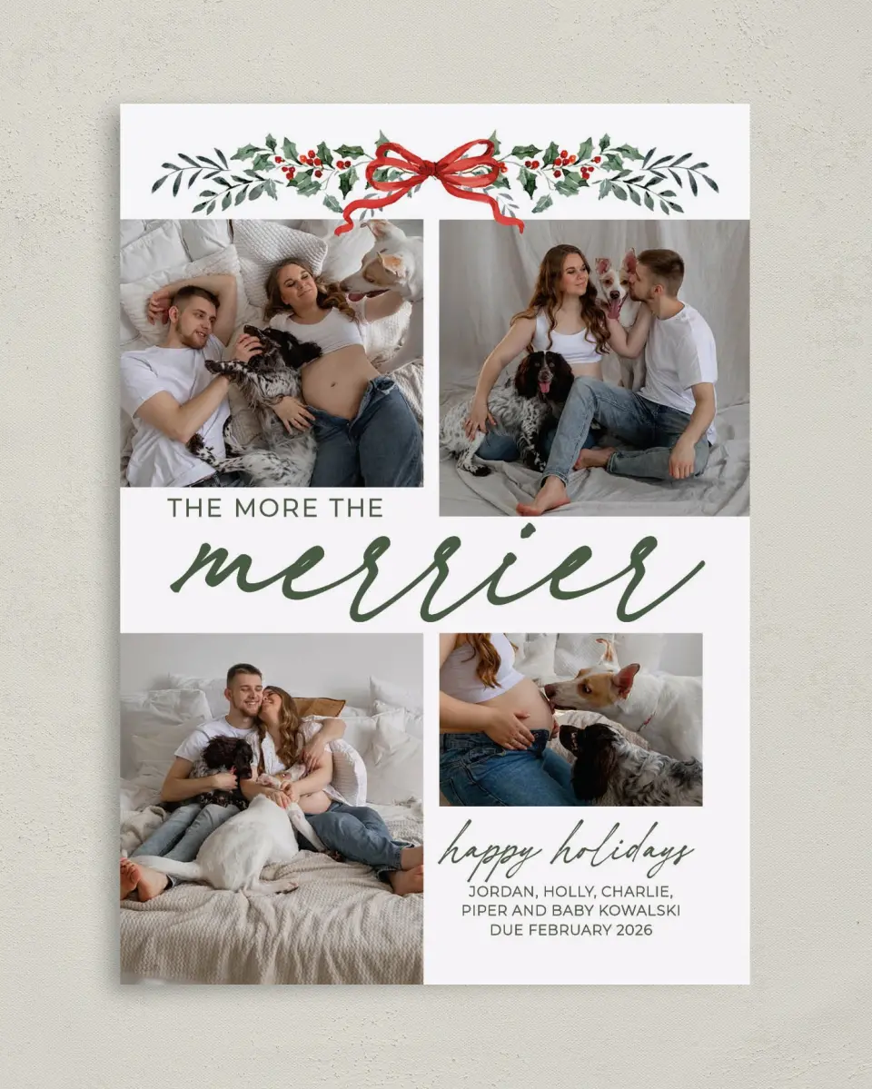 This is a 5" x 7" Christmas Card called More Merriment printed in full color on Premium Smooth paper