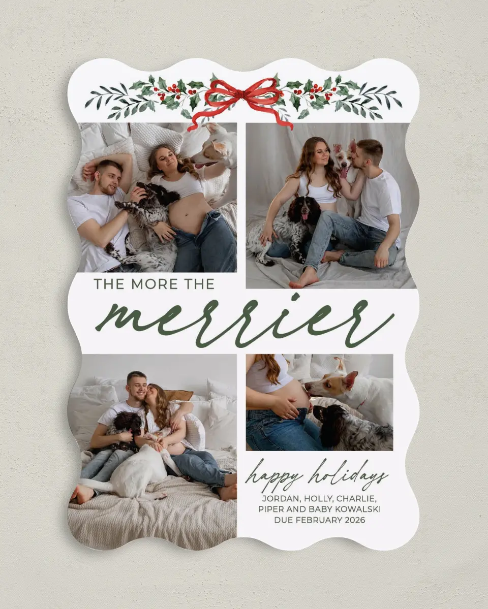 This is a 5" x 7" Christmas Card called More Merriment printed in full color on Premium Smooth paper