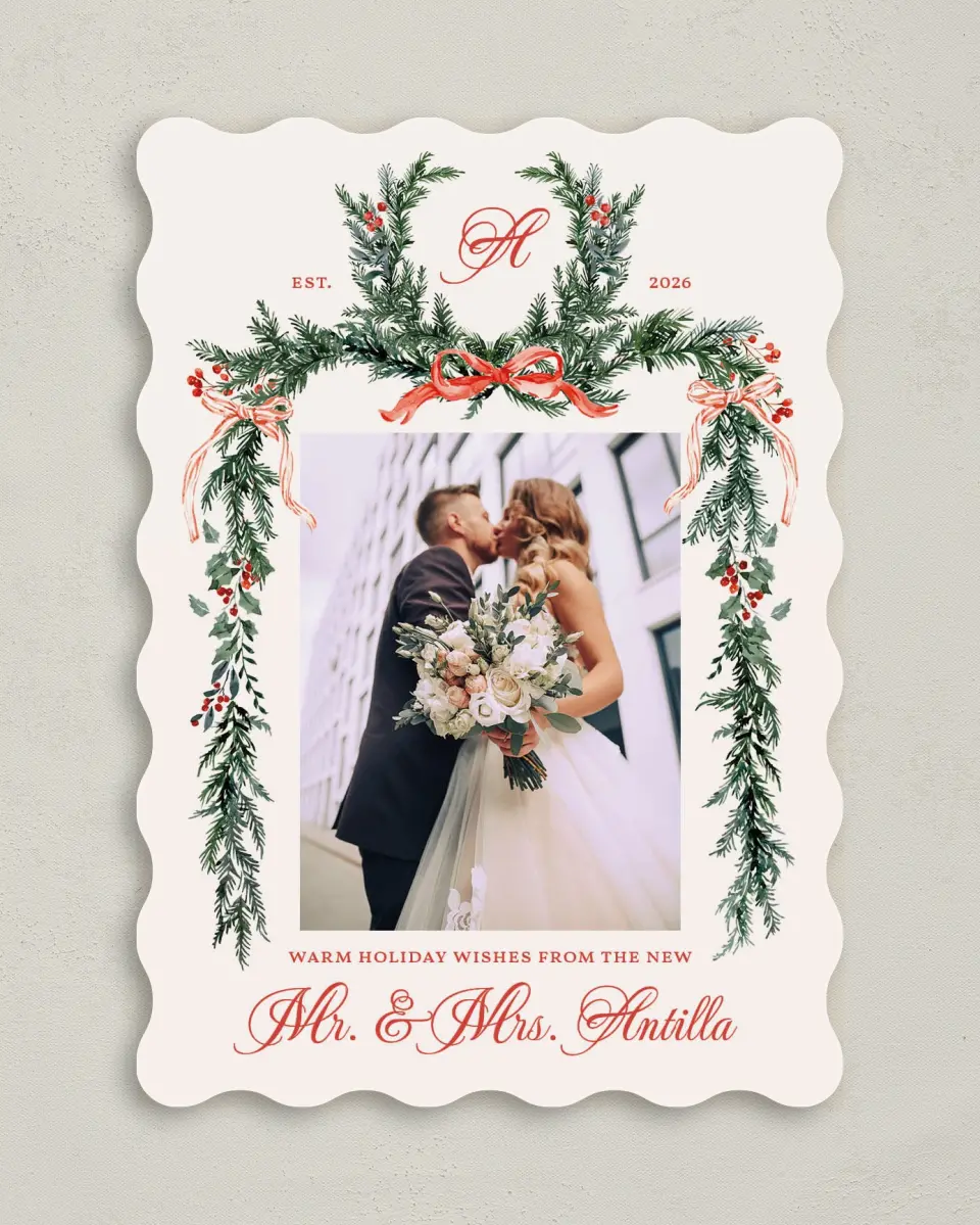 This is a 5" x 7" Christmas Card called New Mr. & Mrs. printed in full color on Premium Smooth paper