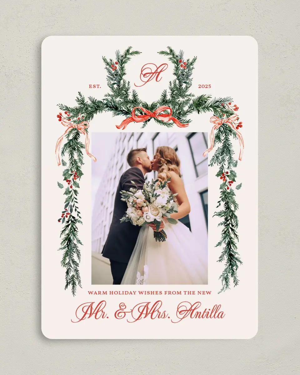 This is a 5" x 7" Christmas Card called New Mr. & Mrs. printed in full color on Premium Smooth paper
