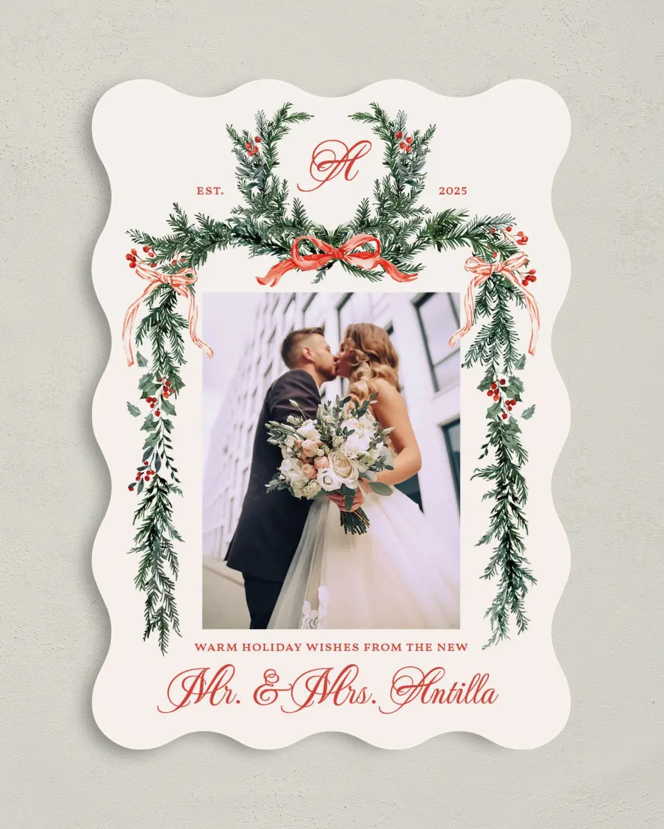 This is a 5" x 7" Christmas Card called New Mr. & Mrs. printed in full color on Premium Smooth paper