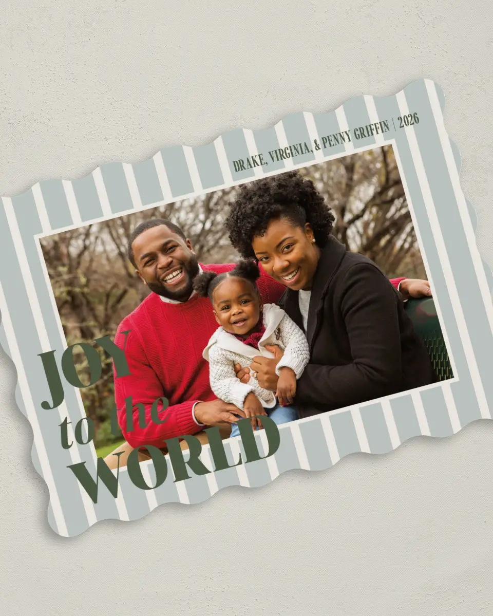 This is a 5" x 7" Christmas Card called Joy and Love printed in full color on Premium Smooth paper