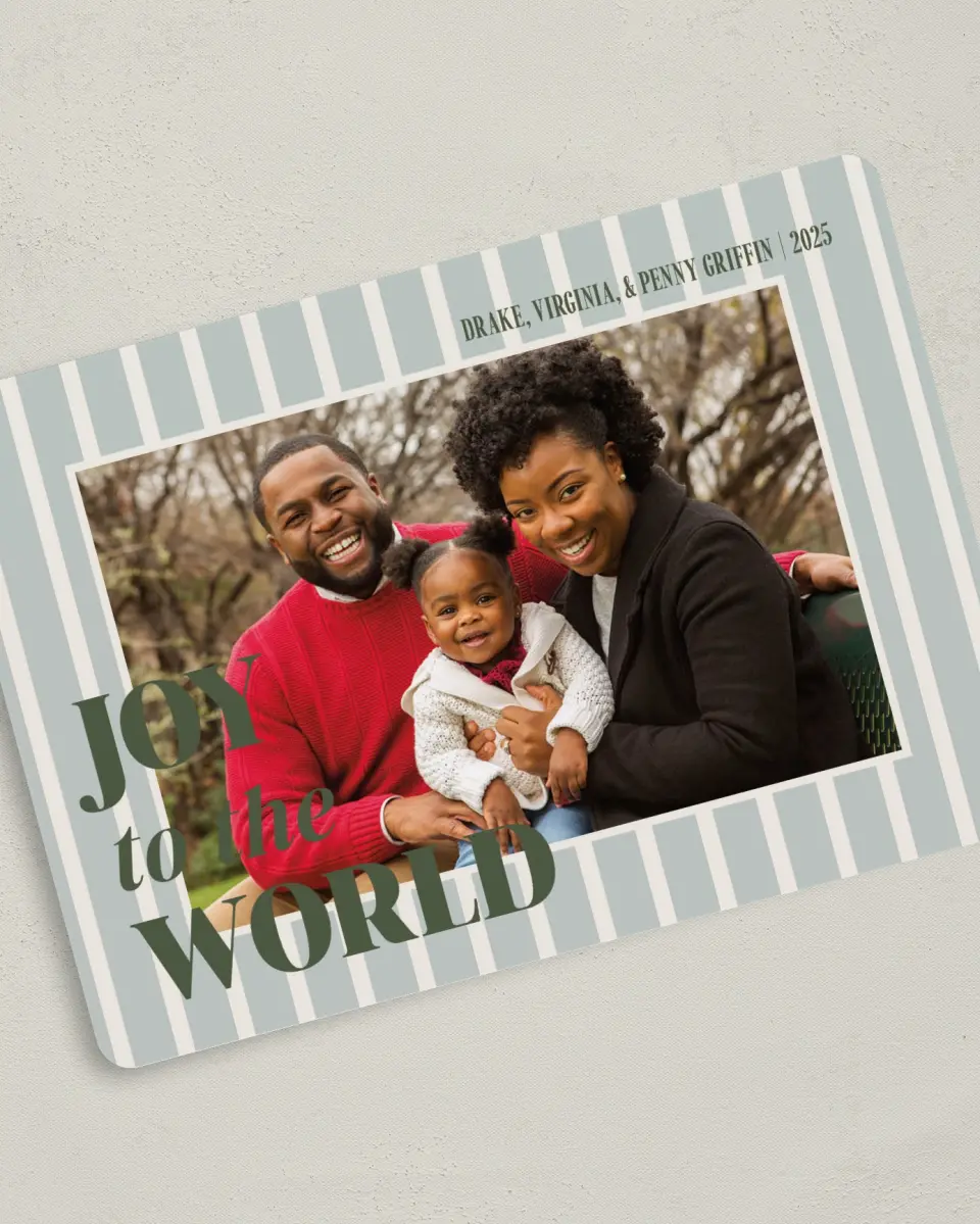 This is a 5" x 7" Christmas Card called Joy and Love printed in full color on Premium Smooth paper