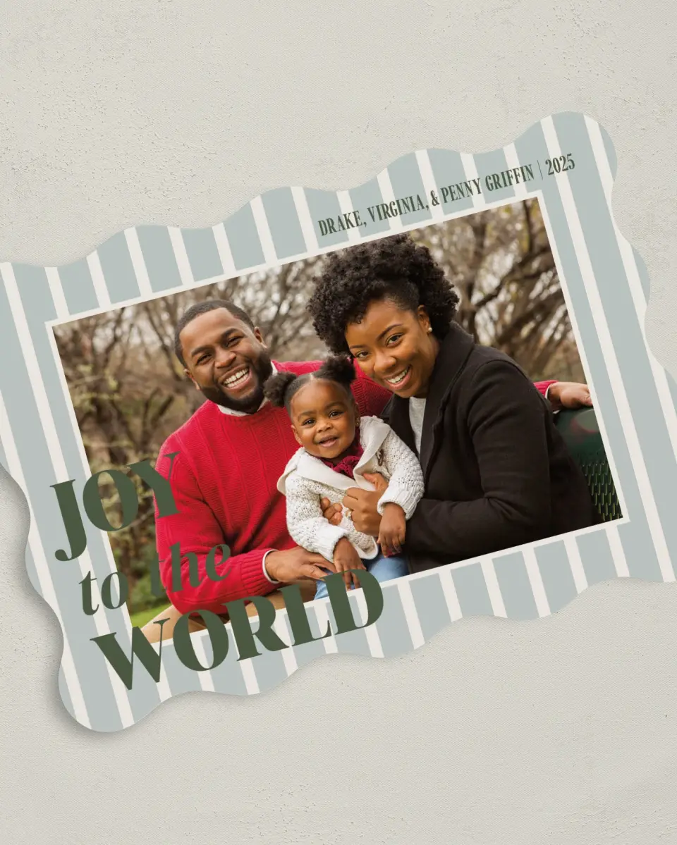 This is a 5" x 7" Christmas Card called Joy and Love printed in full color on Premium Smooth paper