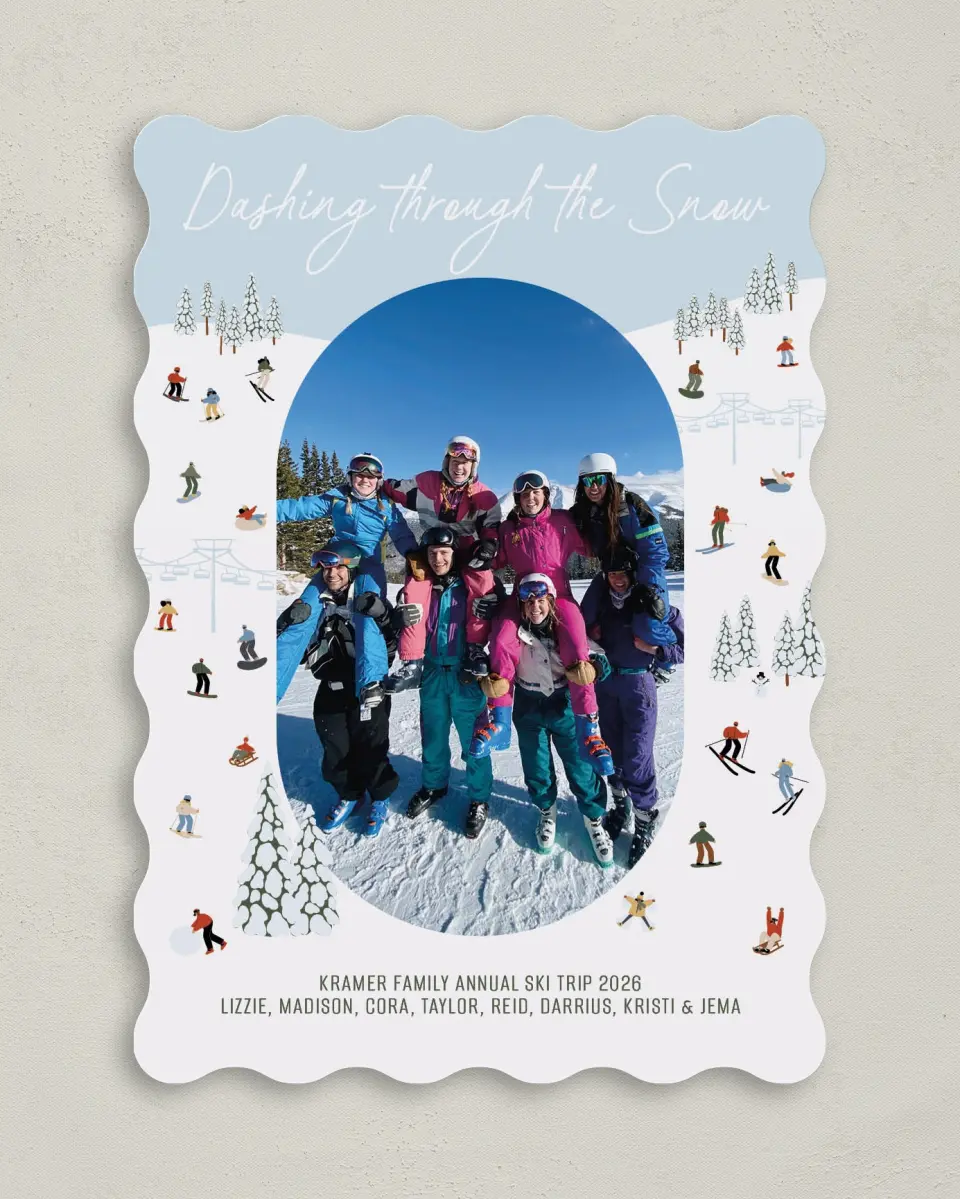 This is a 5" x 7" Christmas Card called Dashing through the Snow printed in full color on Premium Smooth paper