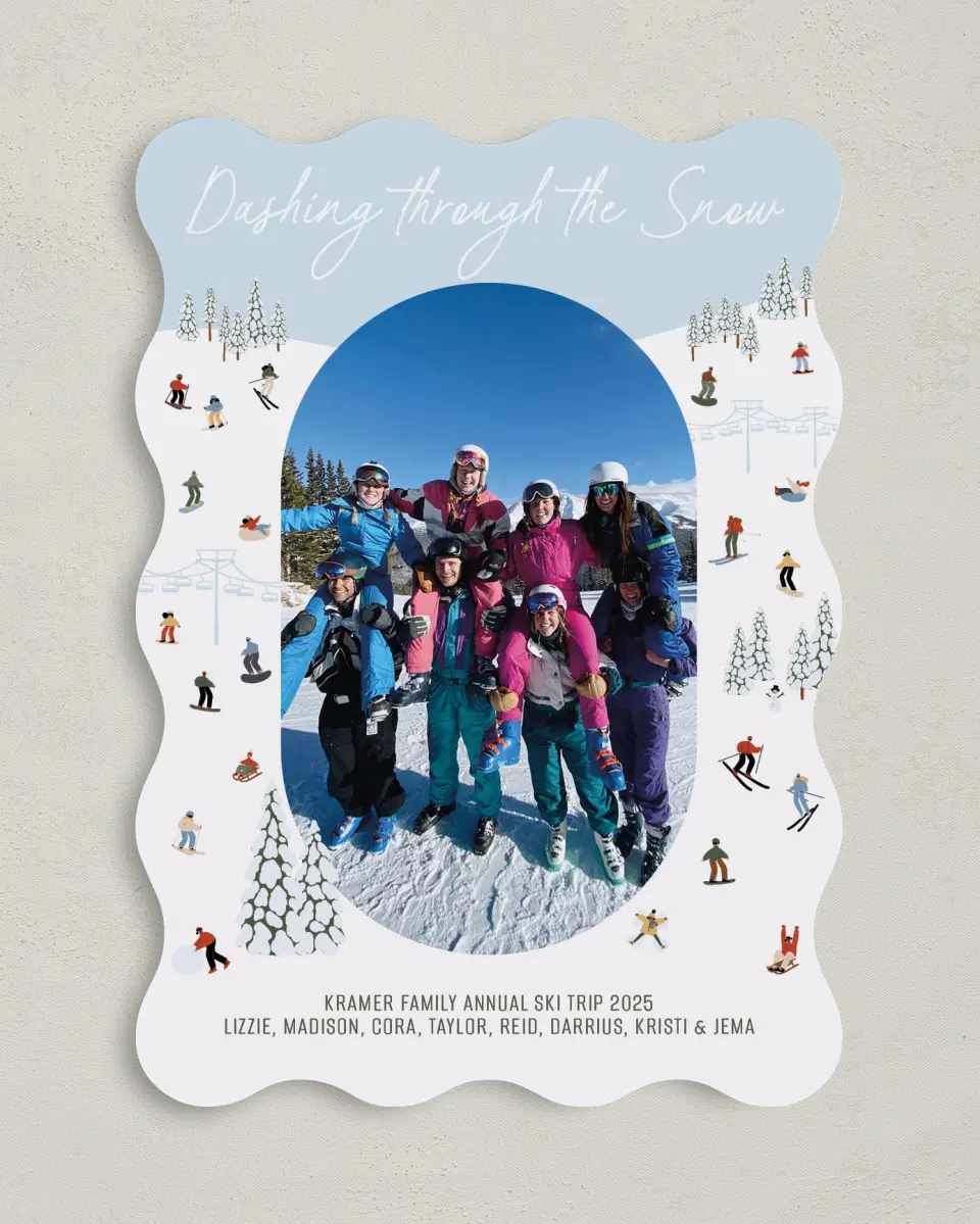 This is a 5" x 7" Christmas Card called Dashing through the Snow printed in full color on Premium Smooth paper