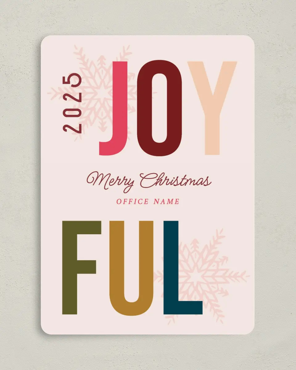 This is a 5" x 7" Christmas Card called Joful Exchange printed in full color with Gold foil on Soft Suede (coated) paper