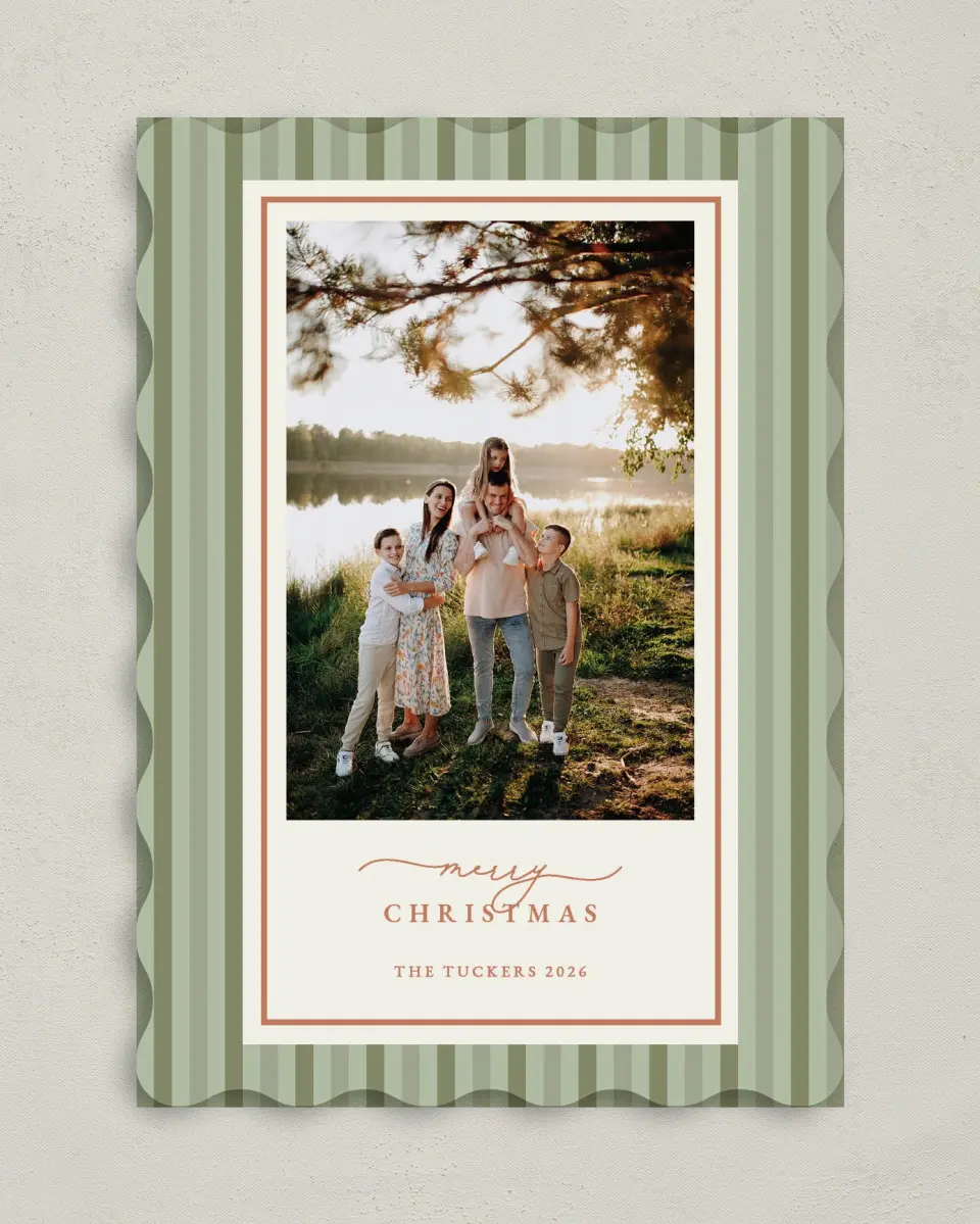This is a 5" x 7" Christmas Card called Merry Stripes printed in full color on Premium Smooth paper