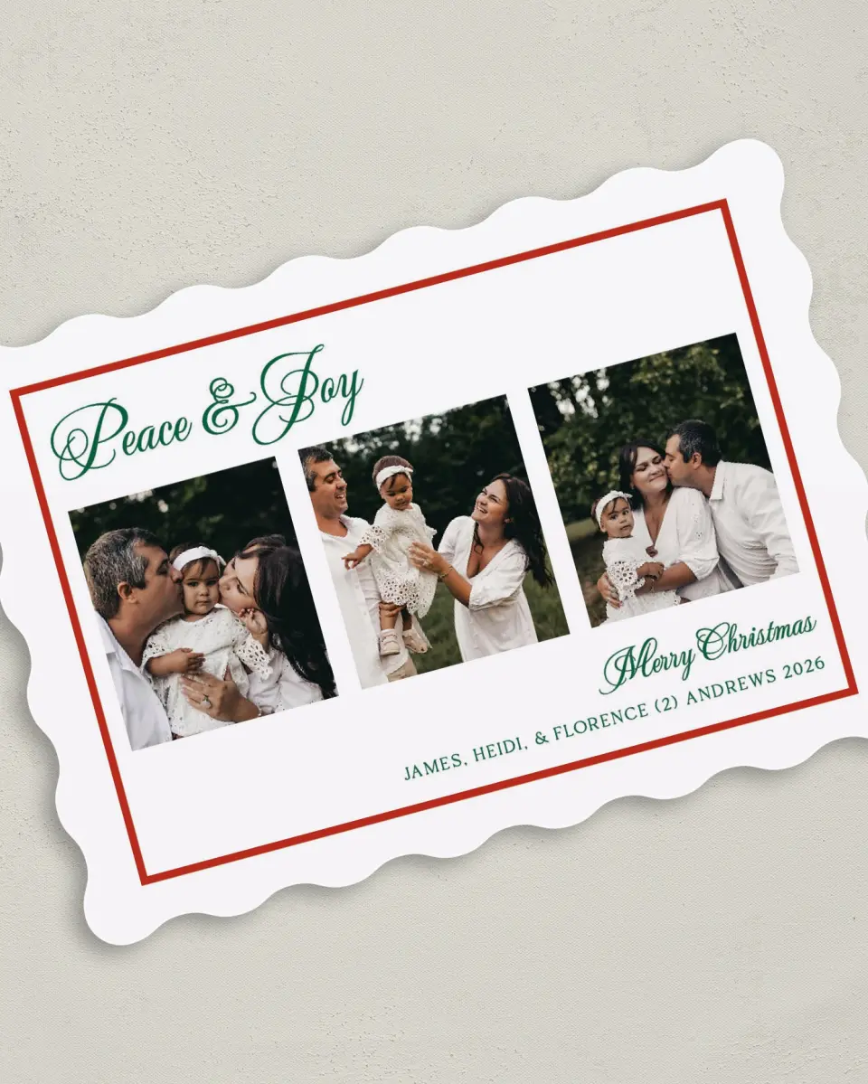 This is a 5" x 7" Christmas Card called Framed Joy printed in full color on Premium Smooth paper