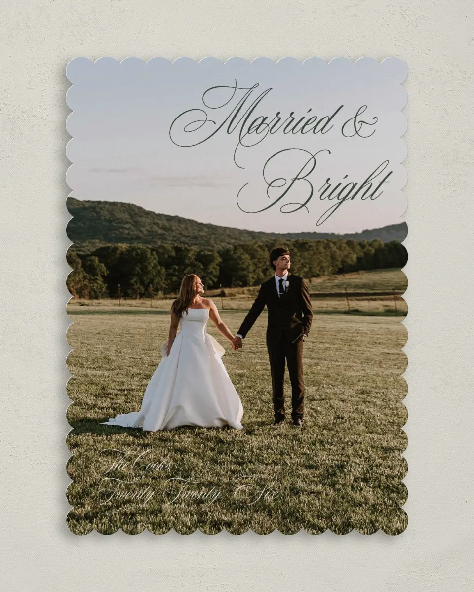 This is a 5" x 7" Christmas Card called Married Joy printed in full color on Premium Smooth paper on Premium Smooth paper on Premium Smooth paper