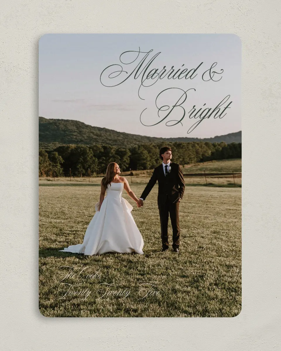 This is a 5" x 7" Christmas Card called Married Joy printed in full color on Premium Smooth paper