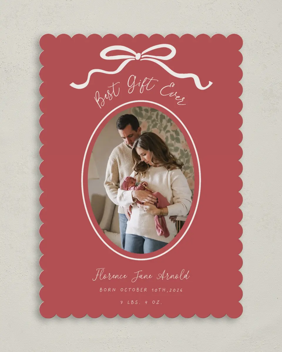 This is a 5" x 7" Christmas Card called Joyful Addition printed in full color on Premium Smooth paper on Premium Smooth paper on Premium Smooth paper