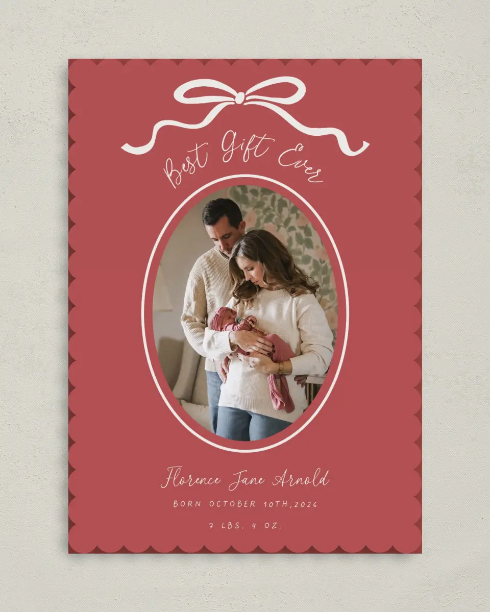This is a 5" x 7" Christmas Card called Joyful Addition printed in full color on Premium Smooth paper on Premium Smooth paper on Premium Smooth paper