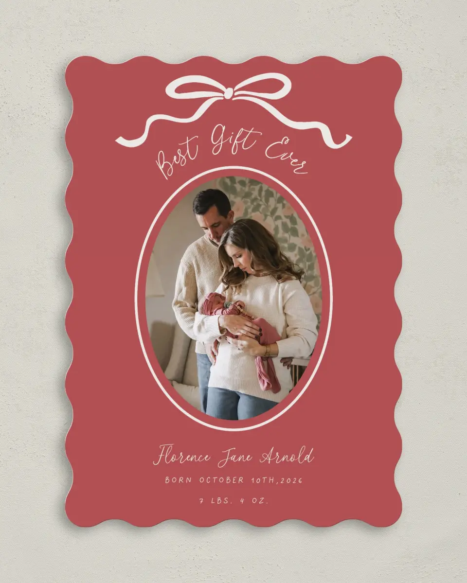 This is a 5" x 7" Christmas Card called Joyful Addition printed in full color on Premium Smooth paper