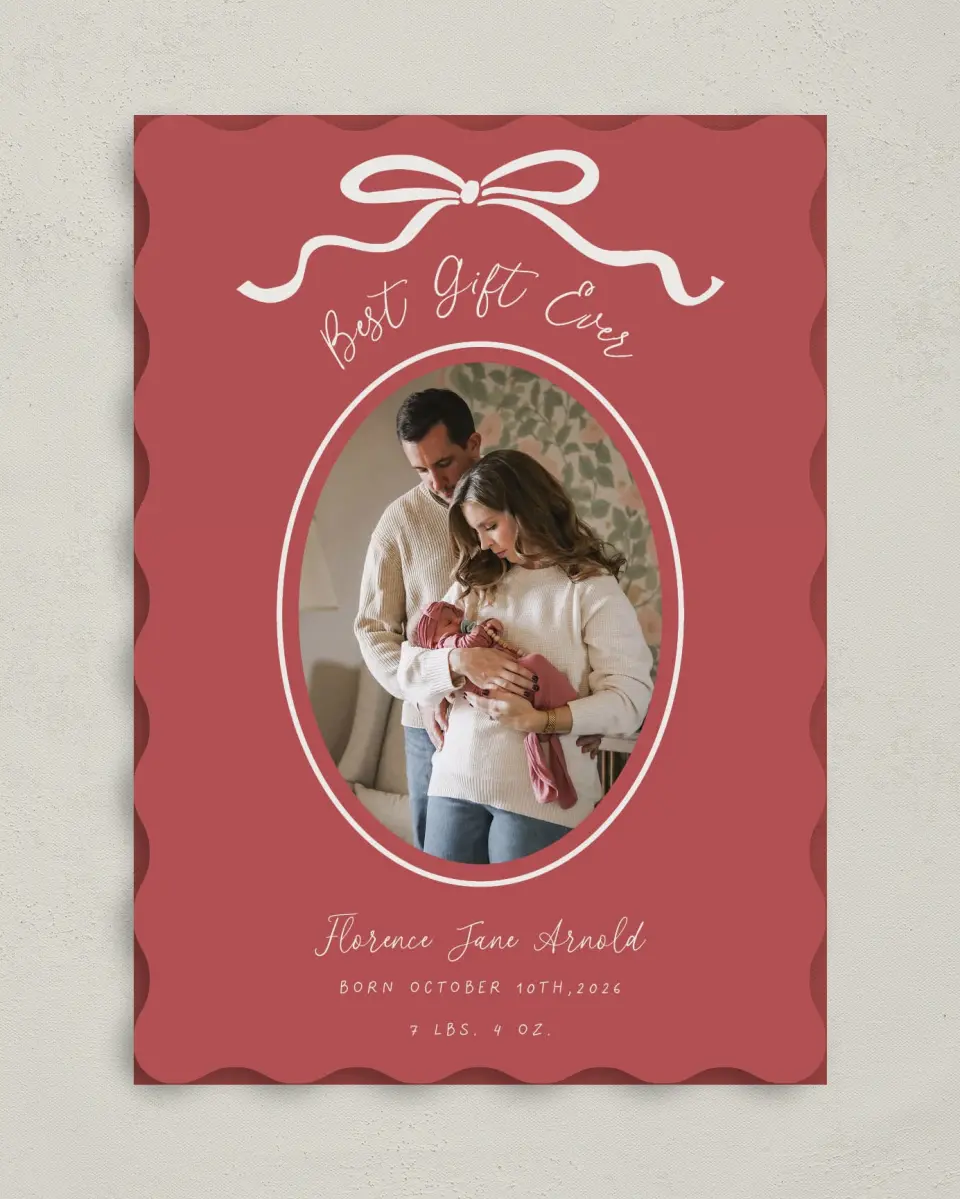 This is a 5" x 7" Christmas Card called Joyful Addition printed in full color on Premium Smooth paper