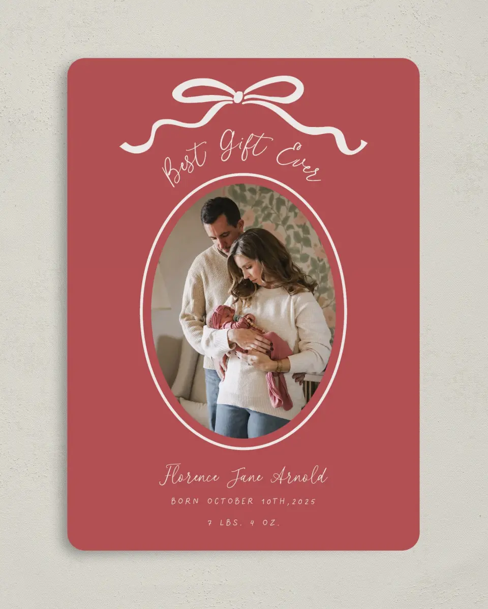 This is a 5" x 7" Christmas Card called Joyful Addition printed in full color on Premium Smooth paper