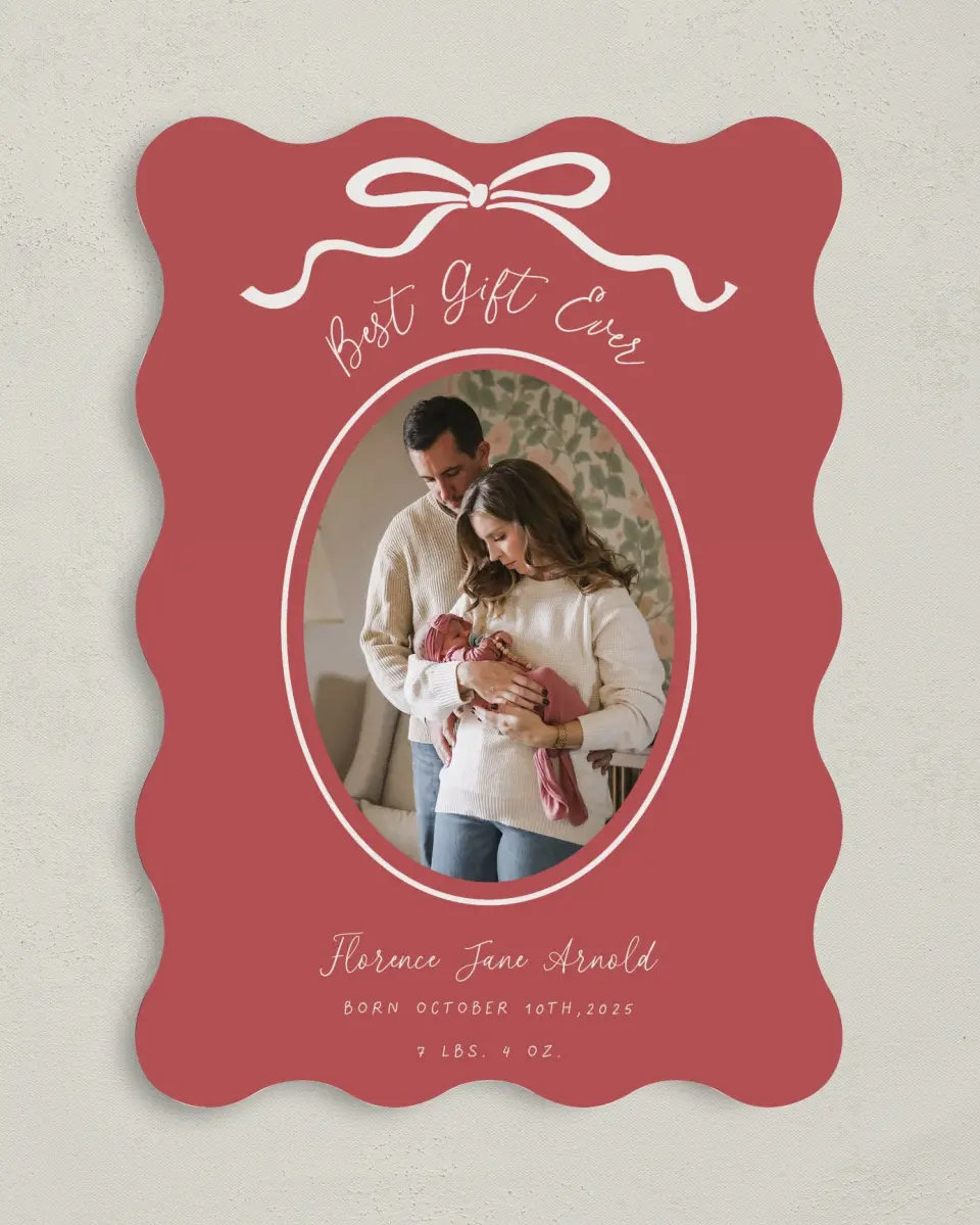 This is a 5" x 7" Christmas Card called Joyful Addition printed in full color on Premium Smooth paper