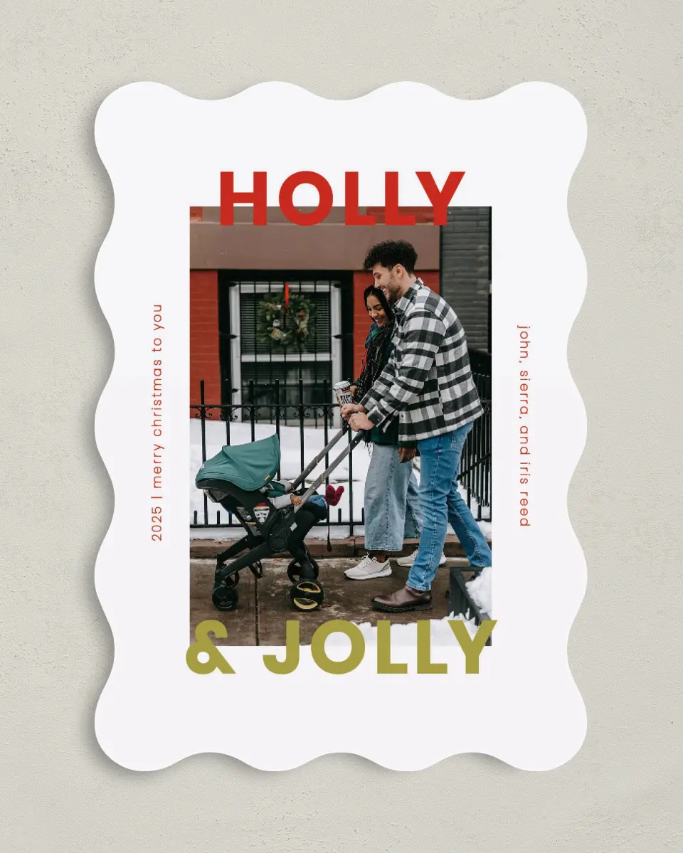 This is a 5" x 7" Christmas Card called Jolly Joy printed in full color on Premium Smooth paper