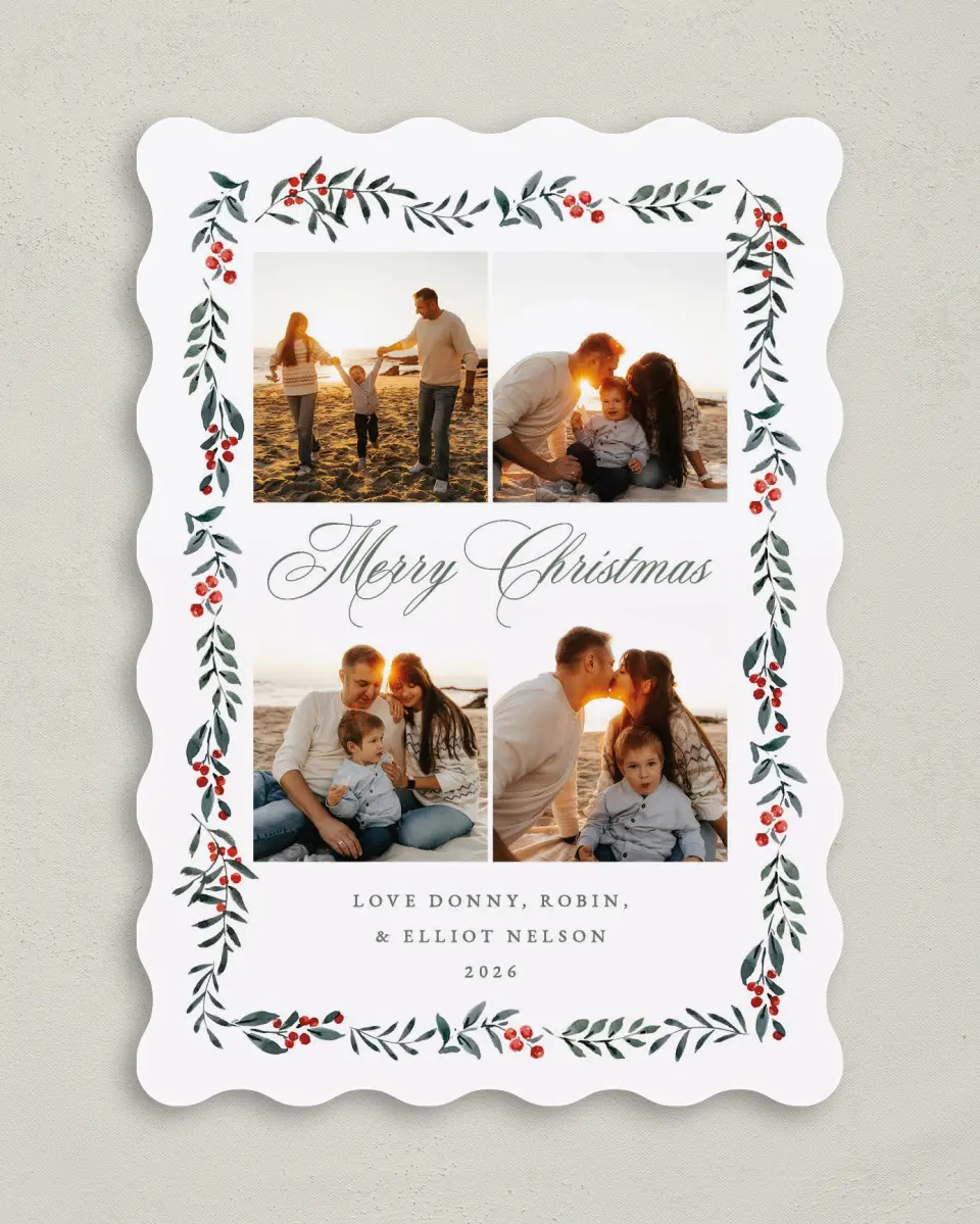 This is a 5" x 7" Christmas Card called Framed Family printed in full color on Premium Smooth paper