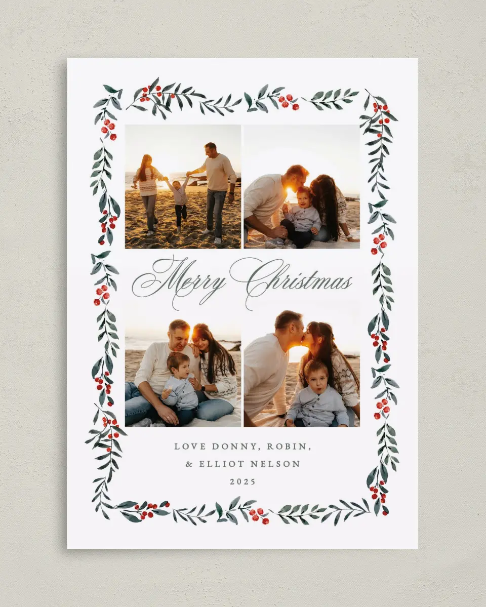 This is a 5" x 7" Christmas Card called Framed Family printed in full color on Premium Smooth paper