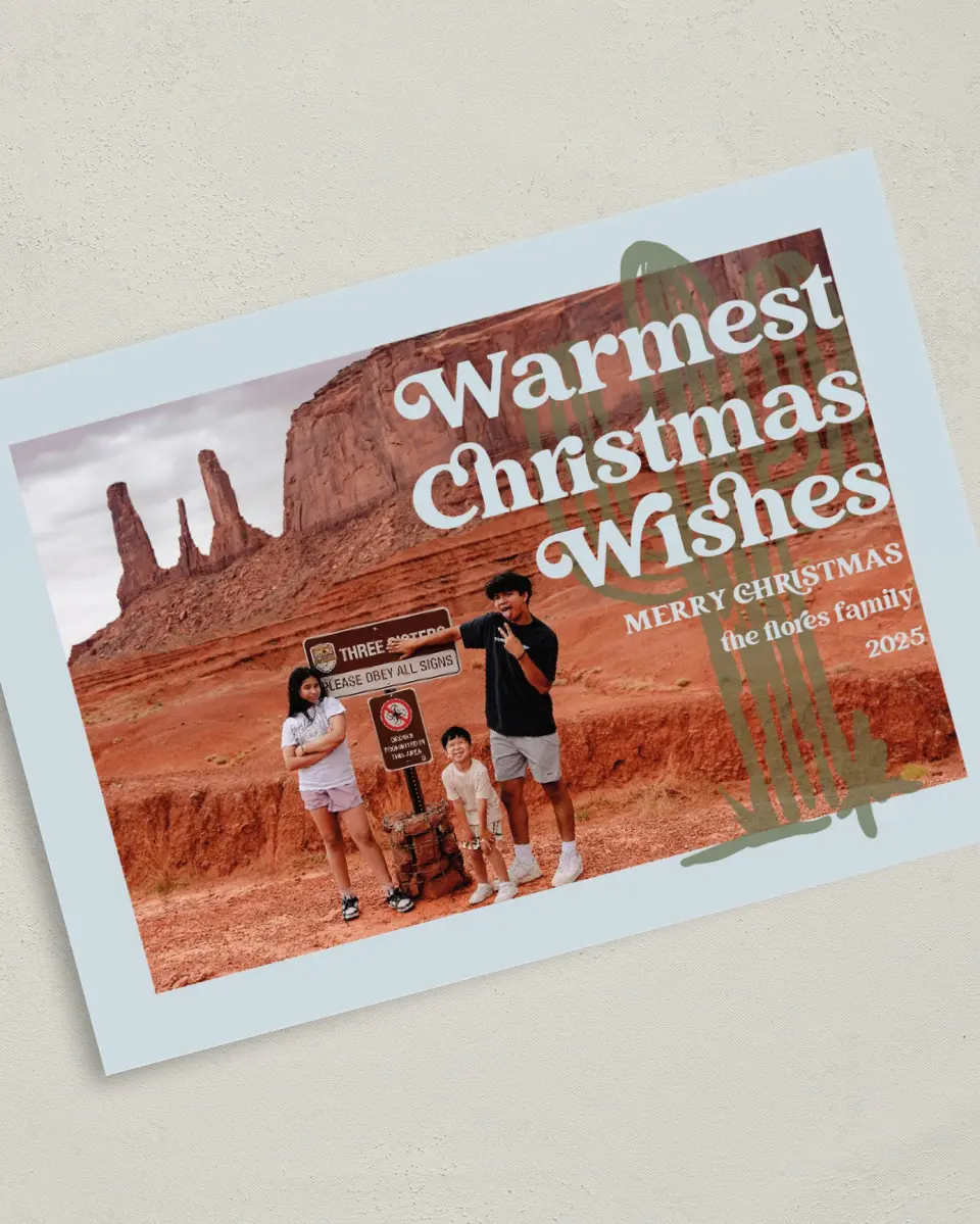 This is a 5" x 7" Christmas Card called Desert Holiday printed in full color on Premium Smooth paper