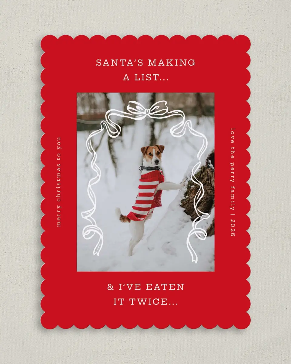 This is a 5" x 7" Christmas Card called Santa's List printed in full color on Premium Smooth paper on Premium Smooth paper on Premium Smooth paper