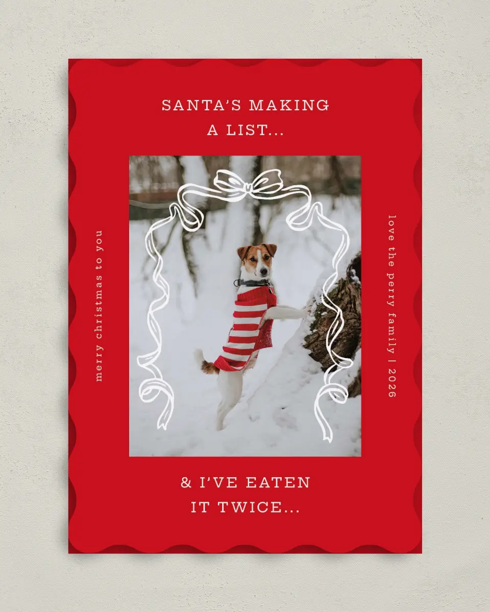 This is a 5" x 7" Christmas Card called Santa's List printed in full color on Premium Smooth paper